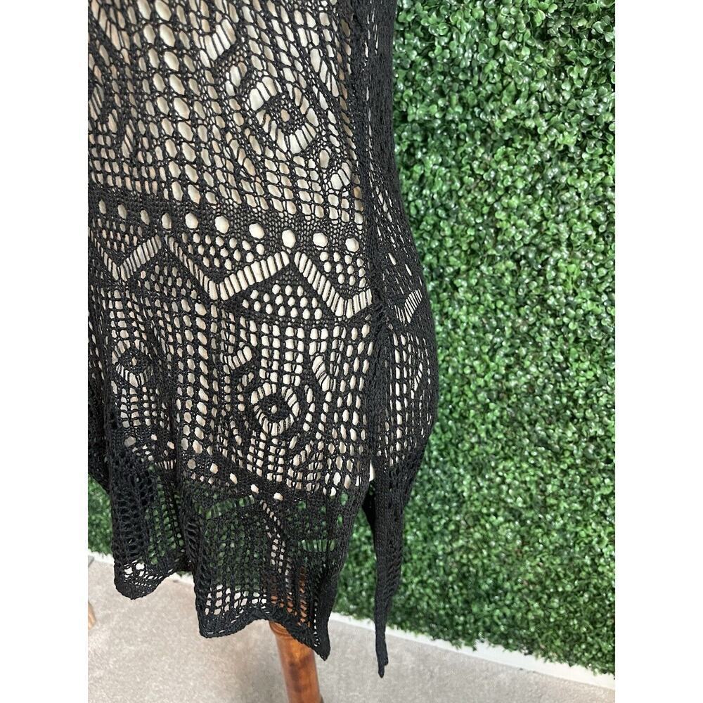 Black Crotchet Tank Top Cover Up Women Size Medium Beach Wear Boho Sheer Whimsy - Picture 10 of 11